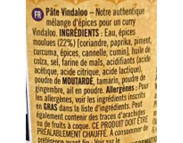 PATE DE CURRY VINDALOO FORT