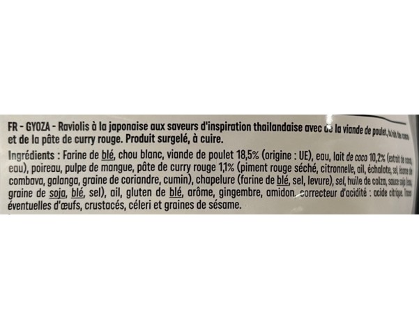 RAVIOLIS AU POULET CURRY ROUGE 30 P. ****