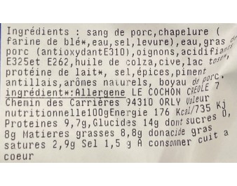 BOUDIN ANTILLAIS (A LA PESEE) ****
