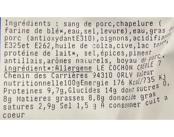 BOUDIN ANTILLAIS (A LA PESEE) ****