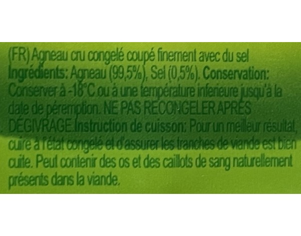 VIANDE D’AGNEAU EN TRANCHE ****