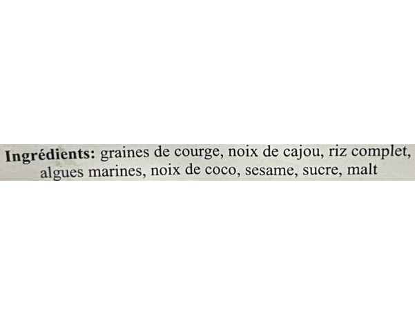 BARRE CERALE NOIX DE CAJOU GRAINE DE COURGE ALGUE