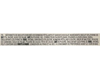 BATONNETS DE BISCUIT SAVEUR CHOCOLAT AVEC BONBONS PETILLANTS
