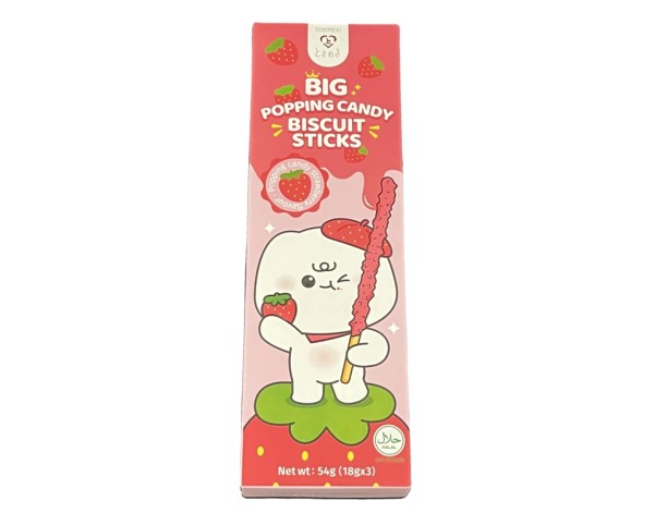 BATONNETS DE BISCUIT SAVEUR FRAISE AVEC BONBONS PETILLANTS