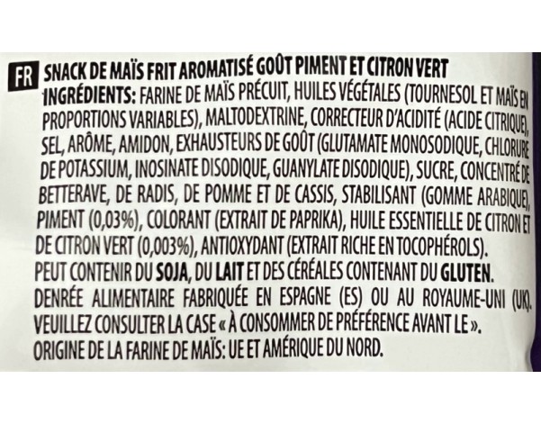 CHIPS AU MAIS CHILI ET CITRON VERT