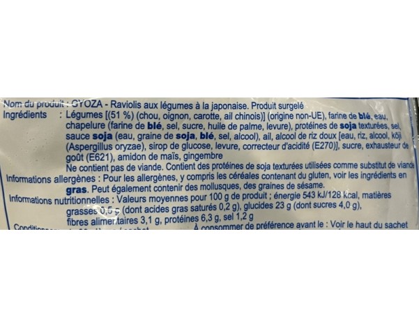 RAVIOLIS AUX LEGUMES 30 P. ****