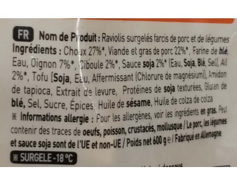 RAVIOLIS AU PORC ET LEGUMES GYOZA 30 P. ****