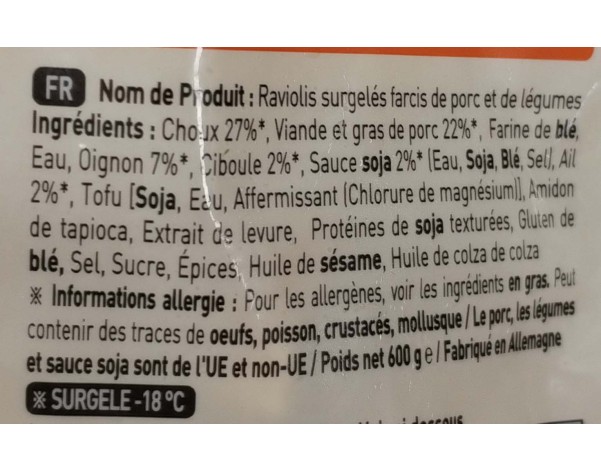 RAVIOLIS AU PORC ET LEGUMES GYOZA 30 P. ****