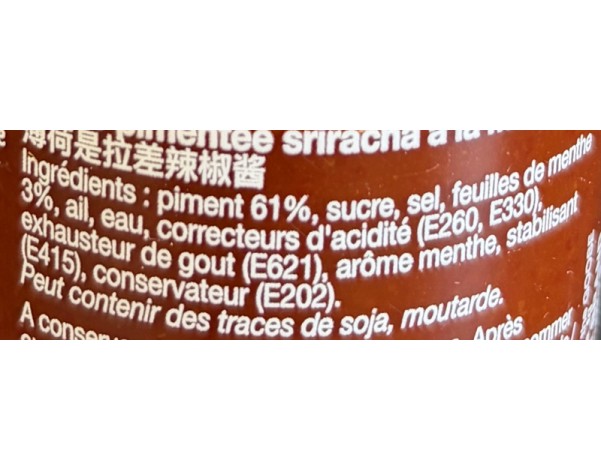 SAUCE DE PIMENT SRIRACHA MENTHE