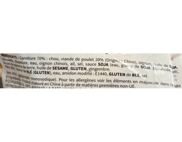 RAVIOLIS AU POULET ET LEGUMES GYOZA HALAL 30 P.****