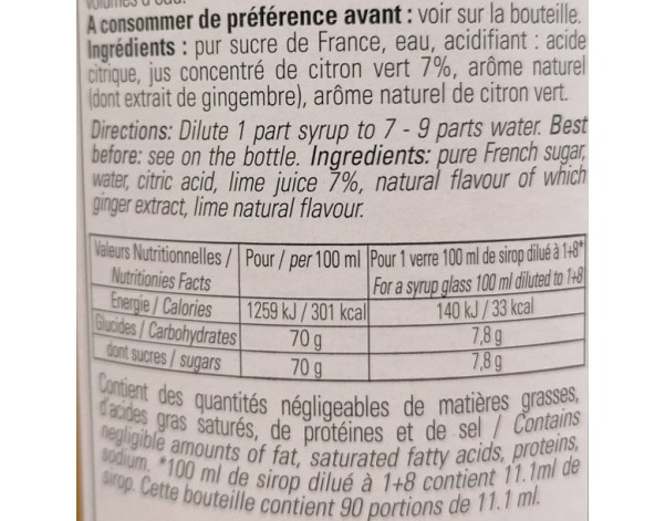 SIROP CITRON VERT GINGEMBRE
