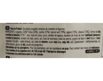 RAVIOLIS AUX CREVETTES ET LEGUMES GYOZA 20 P.  ****