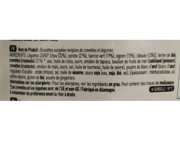 RAVIOLIS AUX CREVETTES ET LEGUMES GYOZA 20 P.  ****