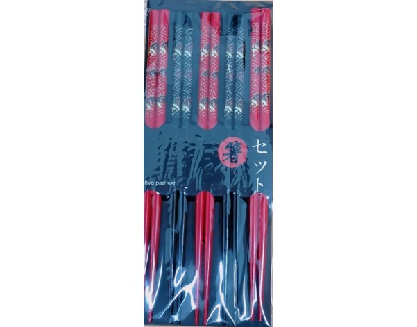 BAGUETTE EN BAMBOU 22.50 CM 5 PAIRES ROUGE ET NOIR