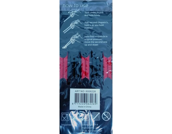 BAGUETTE EN BAMBOU 22.50 CM 5 PAIRES ROUGE ET NOIR