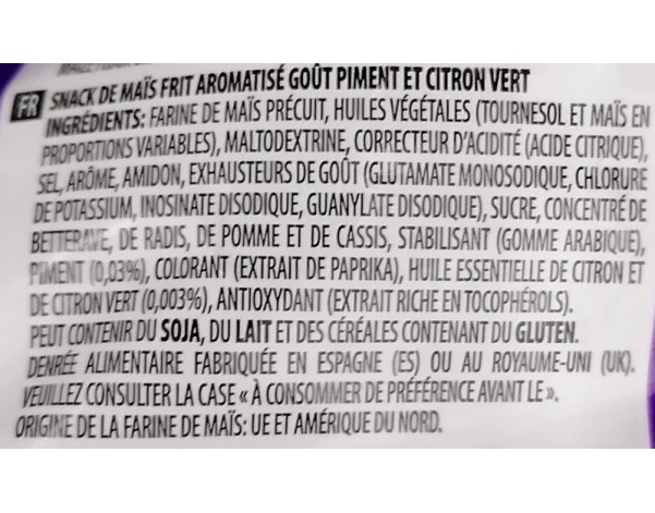 CHIPS AU MAIS CHILI ET CITRON VERT