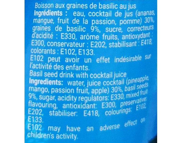 BOISSON AUX GRAINES DE BASILIC COCKTAIL
