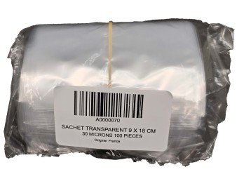 SACHET TRANSPARENT 9 X 18 CM 30 MICRONS 100 P.