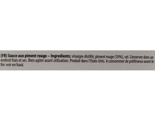 SAUCE DE PIMENT FORTE TABASCO