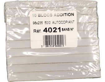 BLOC ADDITION AUTOCOPIANT 98 X 235 MM  10 P.