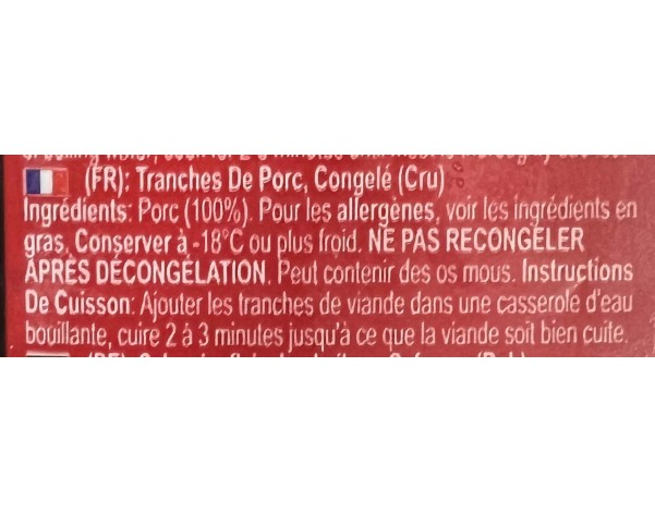VIANDE DE PORC EN TRANCHE ****