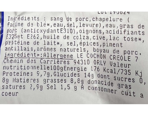 BOUDIN ANTILLAIS (A LA PESEE) ****